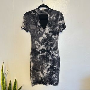 Fashion Nova Grey Tie-dye Double lined Fitted Mock Neck Dress Size L
